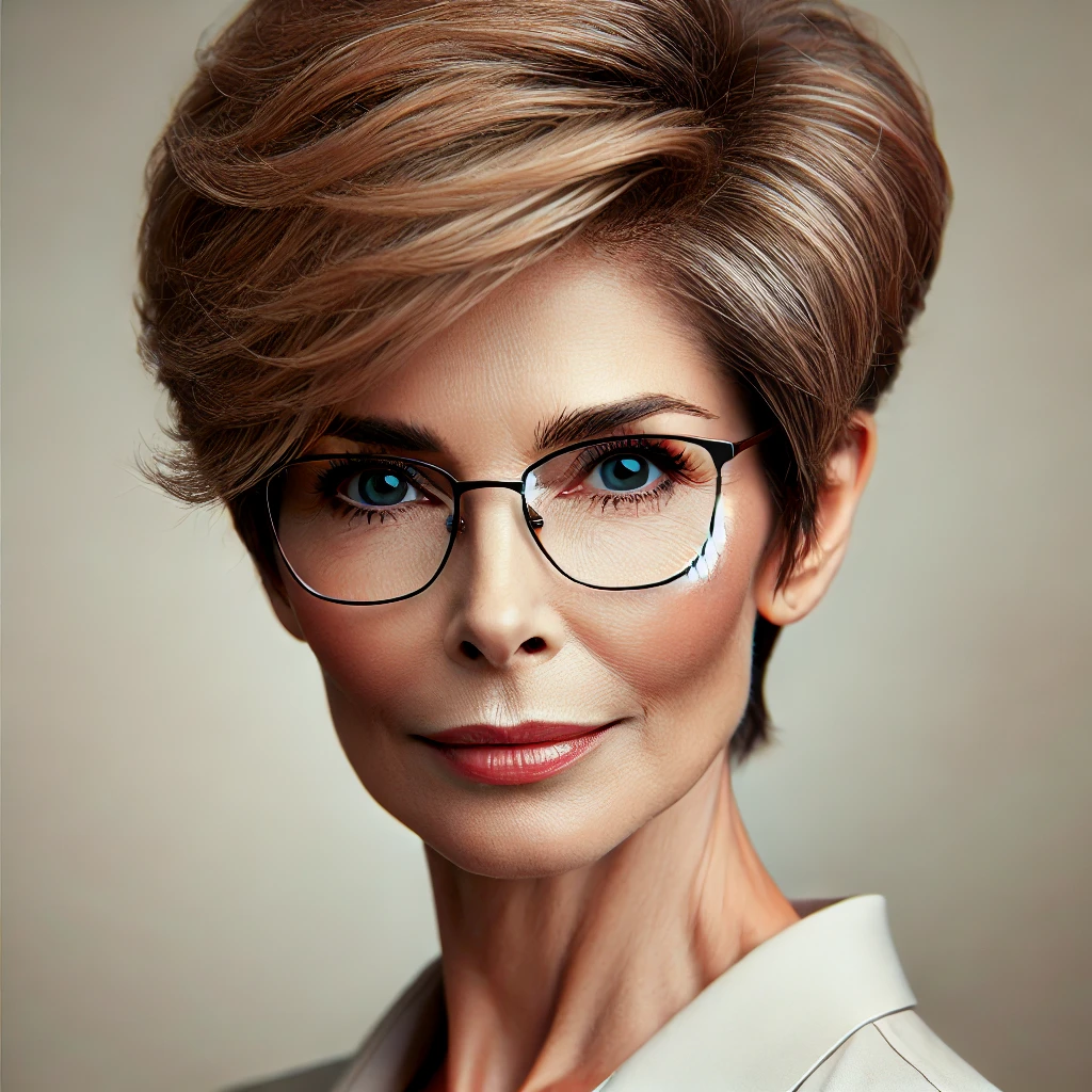 Coupe de cheveux femme 70 ans avec lunettes