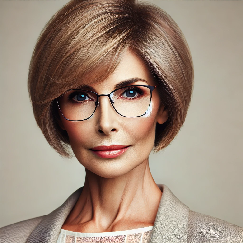 Coupe de cheveux femme 70 ans avec lunettes