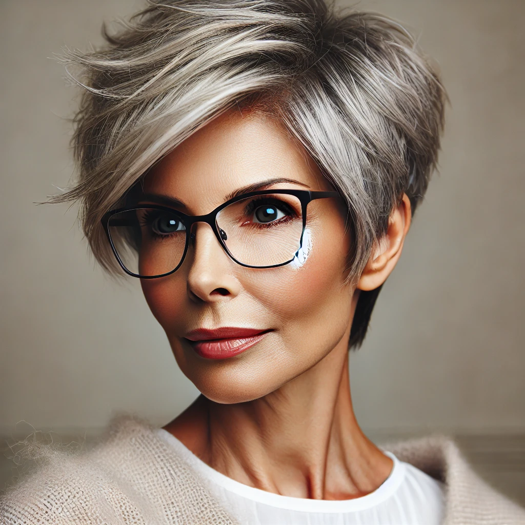 Coupe de cheveux femme 70 ans avec lunettes