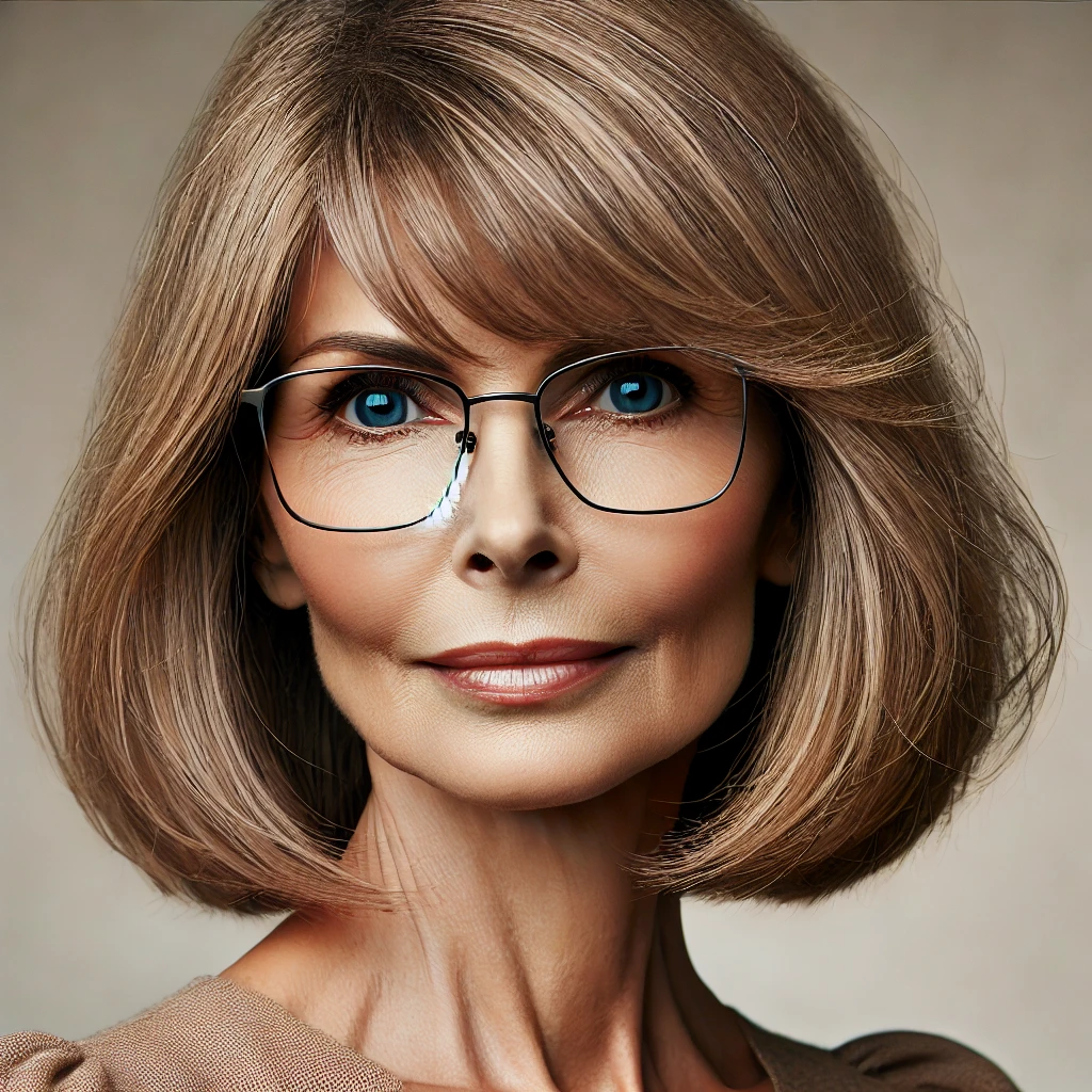 Coupe de cheveux femme 70 ans avec lunettes