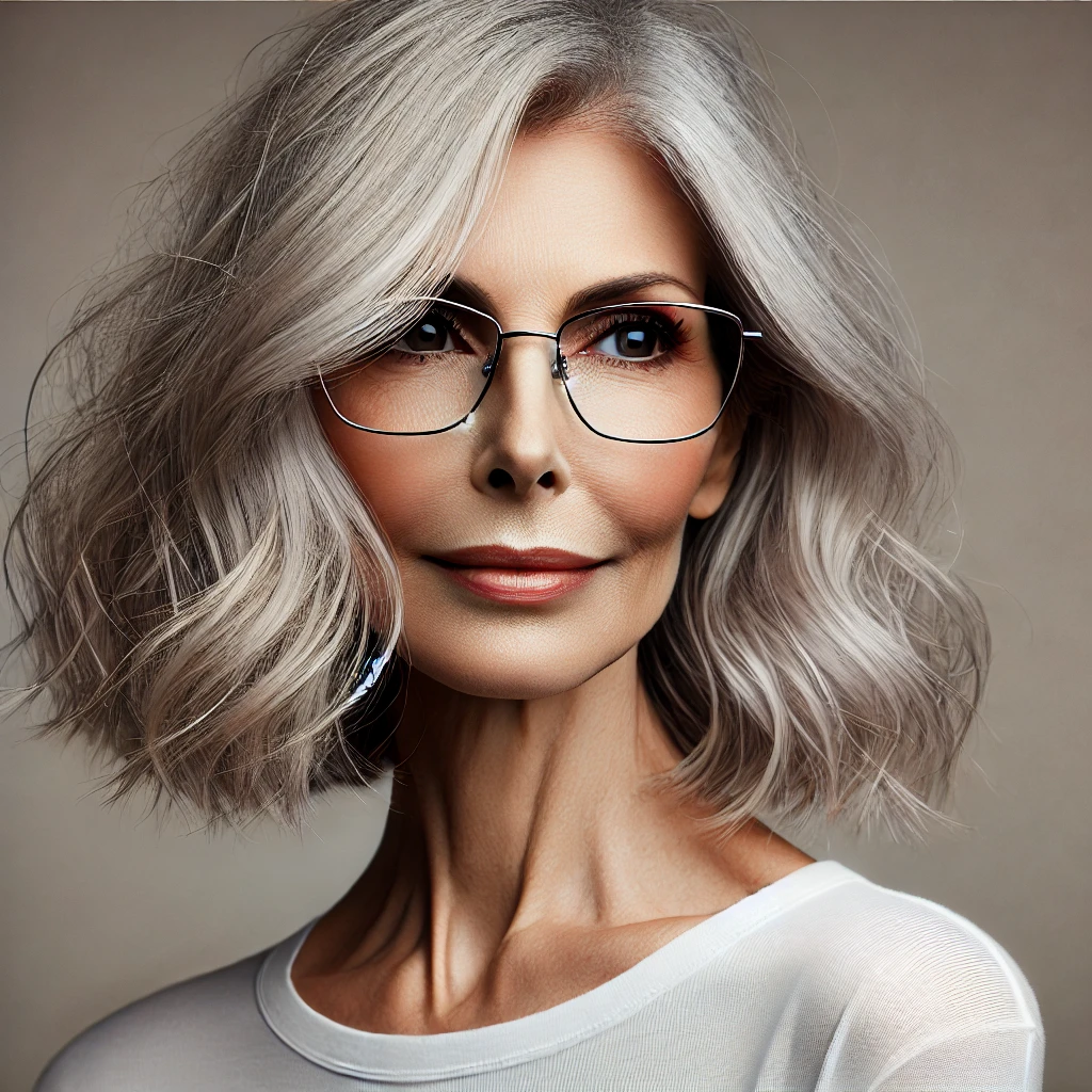 Coupe de cheveux femme 70 ans avec lunettes