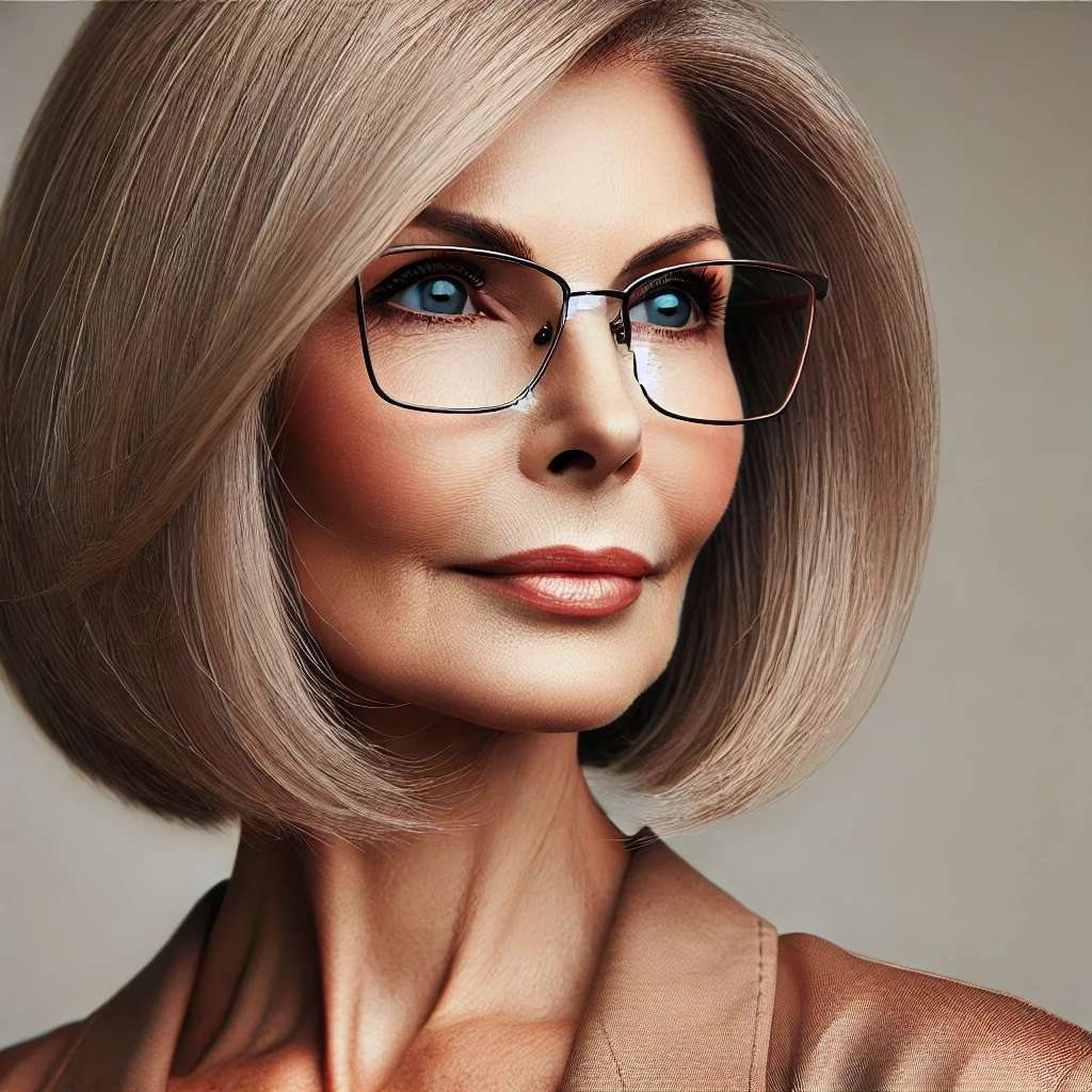 Coupe de cheveux femme 70 ans avec lunettes