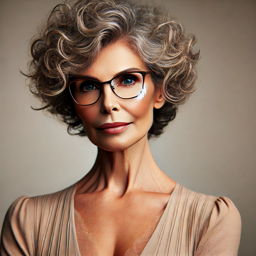 Coupe de cheveux femme 70 ans avec lunettes