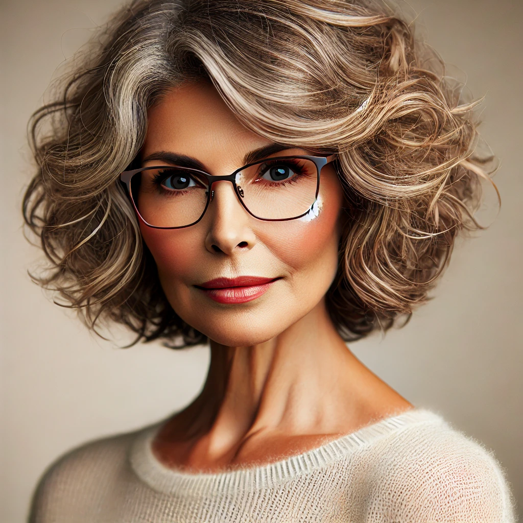 Coupe de cheveux femme 70 ans avec lunettes