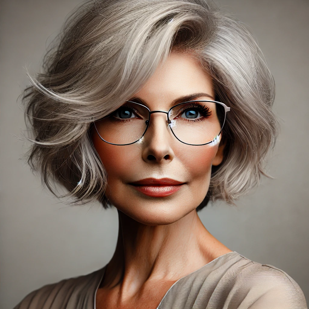 Coupe de cheveux femme 70 ans avec lunettes