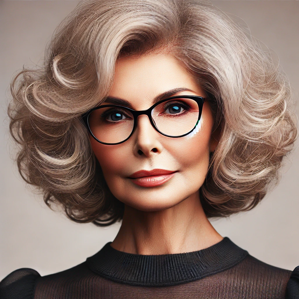 Coupe de cheveux femme 70 ans avec lunettes