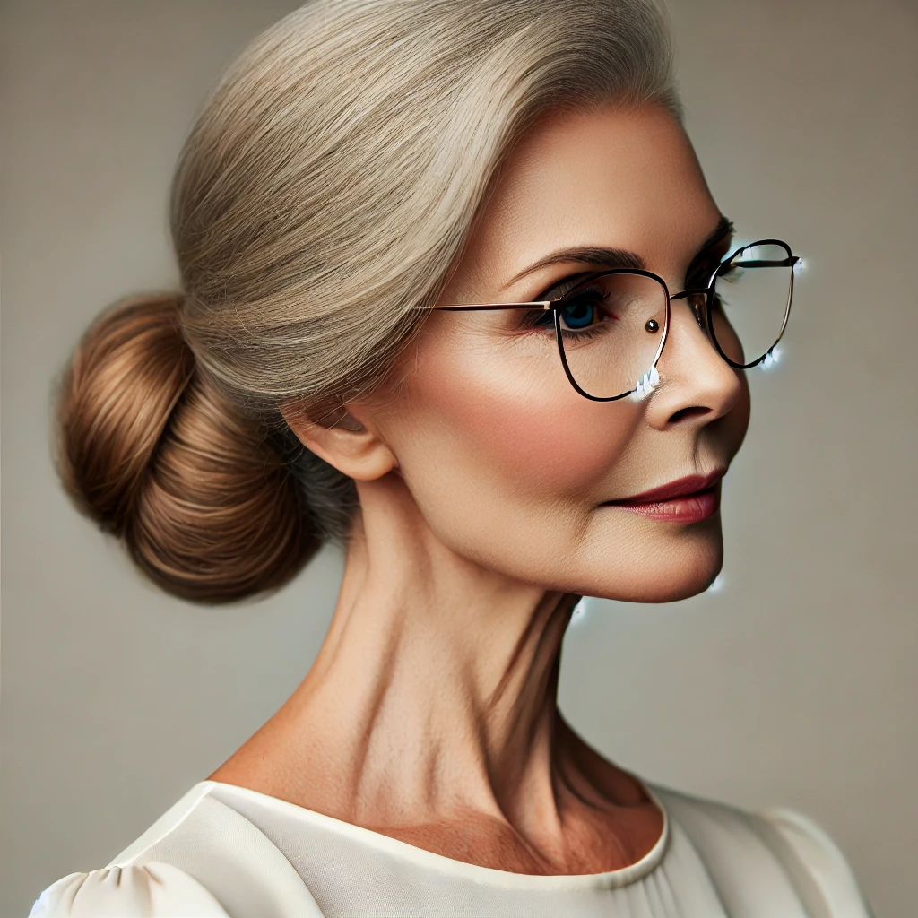 Coupe de cheveux femme 70 ans avec lunettes