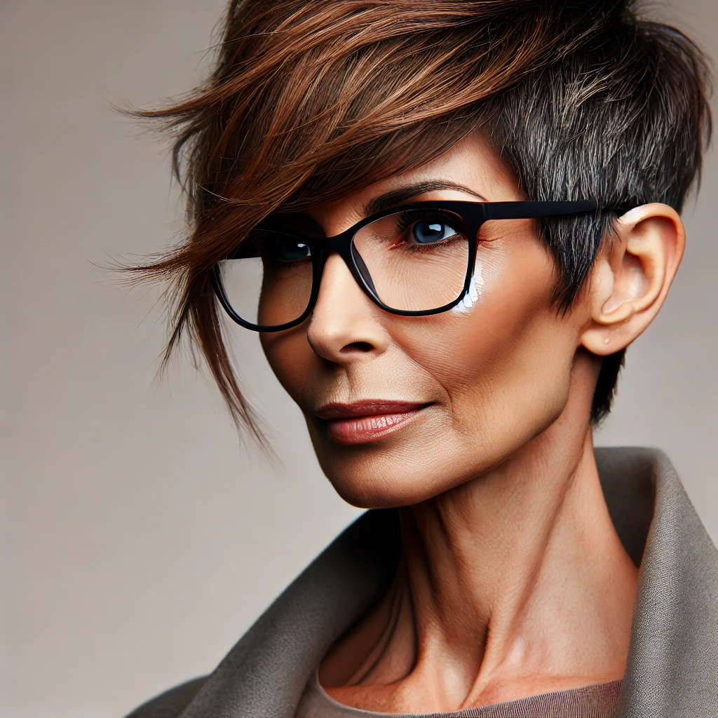Coupe de cheveux femme 70 ans avec lunettes