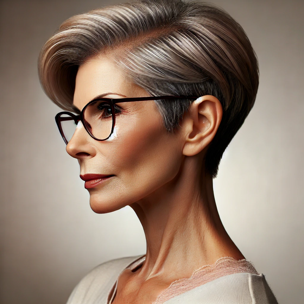 Coupe de cheveux femme 70 ans avec lunettes