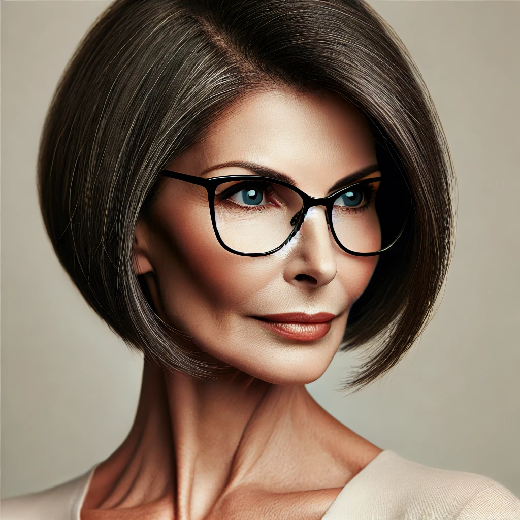 Coupe de cheveux femme 70 ans avec lunettes