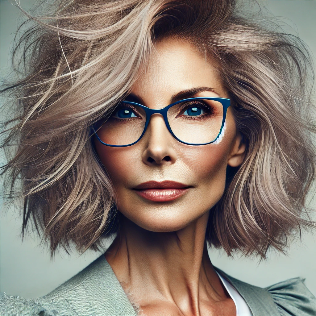 Coupe de cheveux femme 70 ans avec lunettes