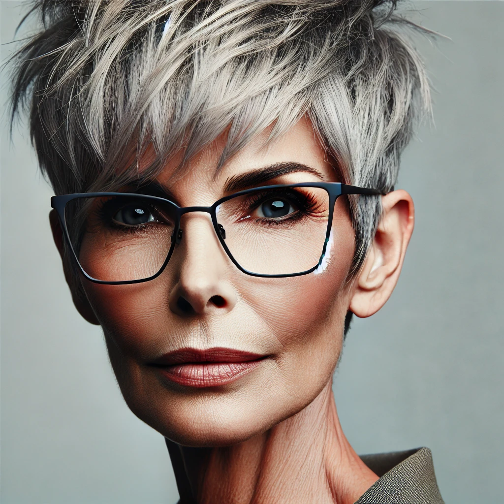 Coupe de cheveux femme 70 ans avec lunettes