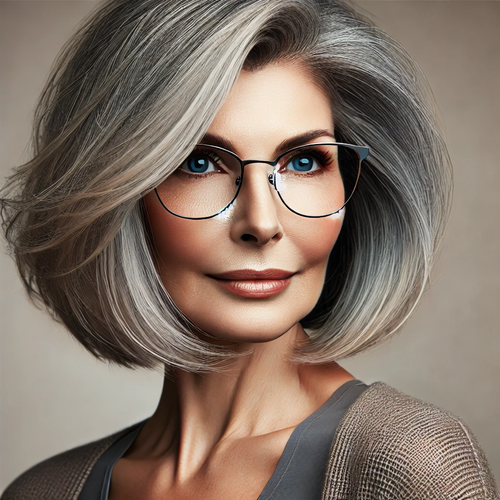 Coupe de cheveux femme 70 ans avec lunettes