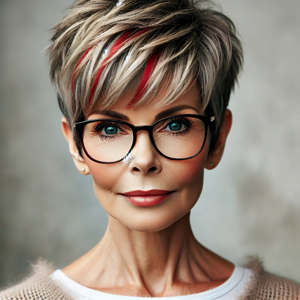 Coupe de cheveux femme 70 ans avec lunettes