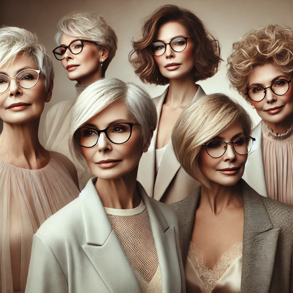 Coupe de cheveux femme 70 ans avec lunettes